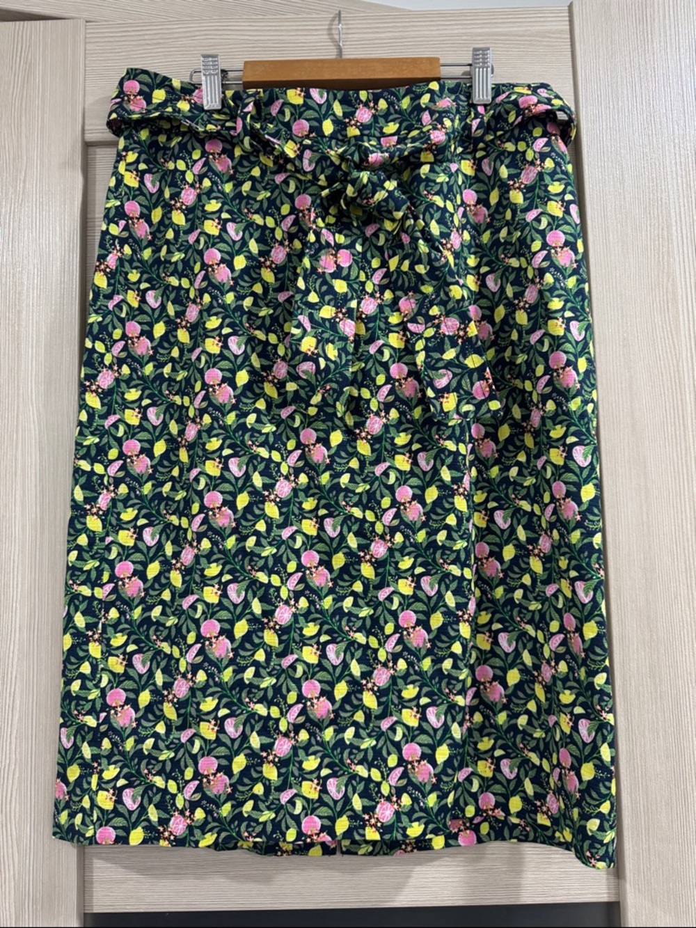 1901 pencil lemons Print A-Line Skirt in Green with Pink & Yellow Accents